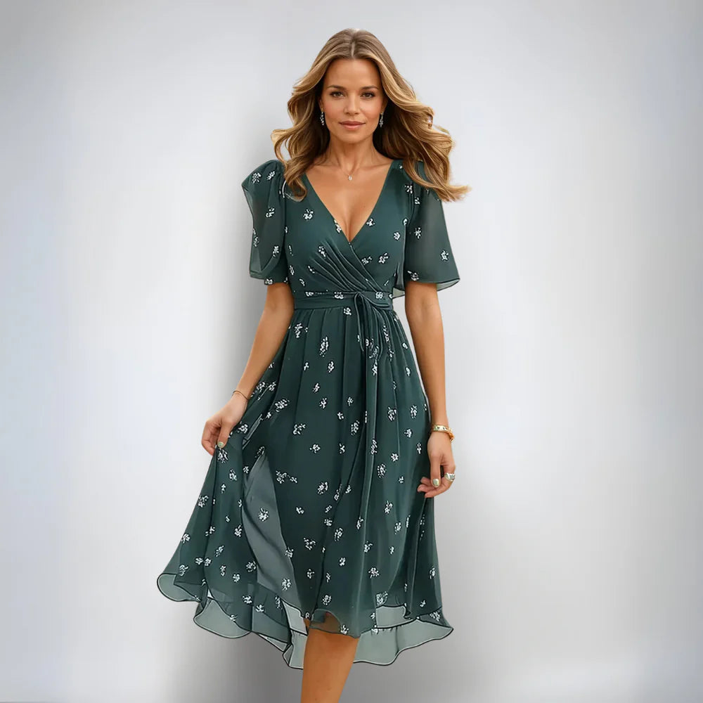Annegret | Damen V-Ausschnitt Kurzarm Sommerkleid | Midi 0
