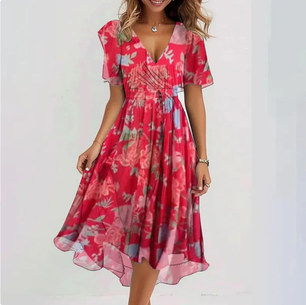 Annegret | Damen V-Ausschnitt Kurzarm Sommerkleid | Midi 2