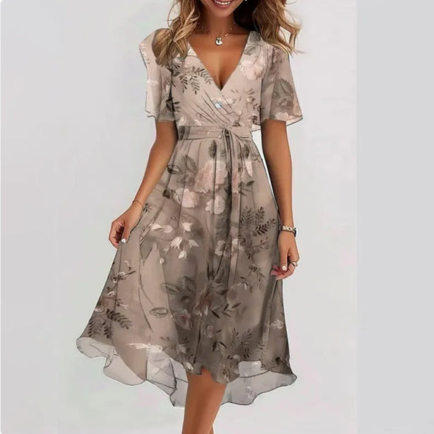 Annegret | Damen V-Ausschnitt Kurzarm Sommerkleid | Midi 3