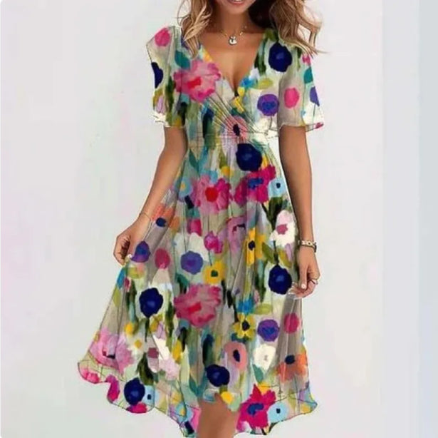 Annegret | Damen V-Ausschnitt Kurzarm Sommerkleid | Midi 5