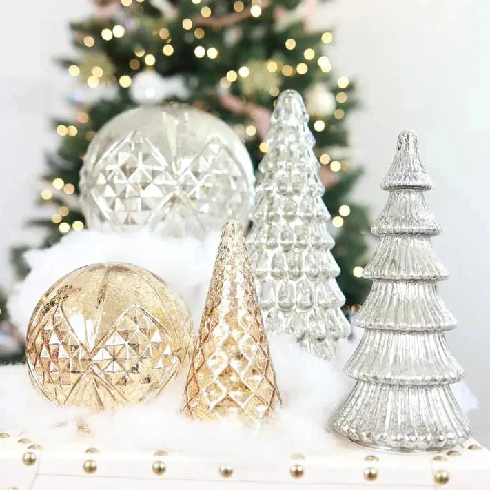 Beleuchtetes Weihnachtsbaum-Dekorationsset aus Glas – Tischdekoration mit warmem Licht für die Feiertage