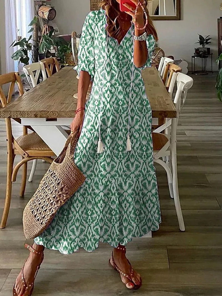 Bettina | Damen Kurzärmelig V-Ausschnitt Bohème Sommerkleid | Maxi 2