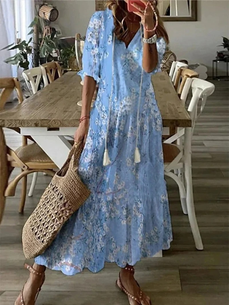 Bettina | Damen Kurzärmelig V-Ausschnitt Bohème Sommerkleid | Maxi 3