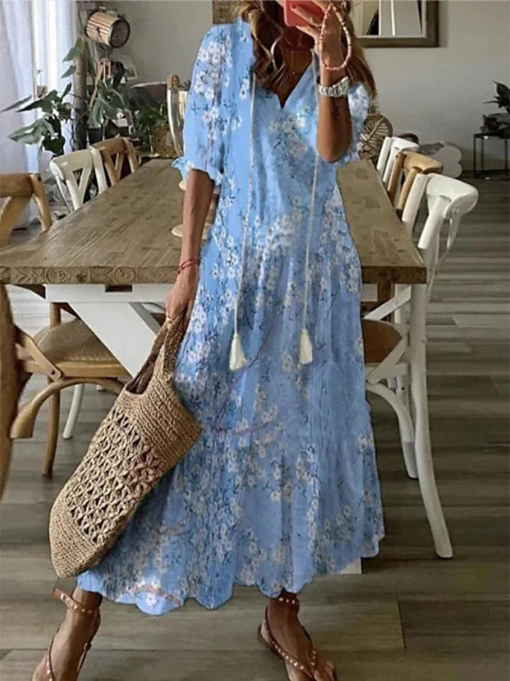 Bettina | Damen Kurzärmelig V-Ausschnitt Bohème Sommerkleid | Maxi 3