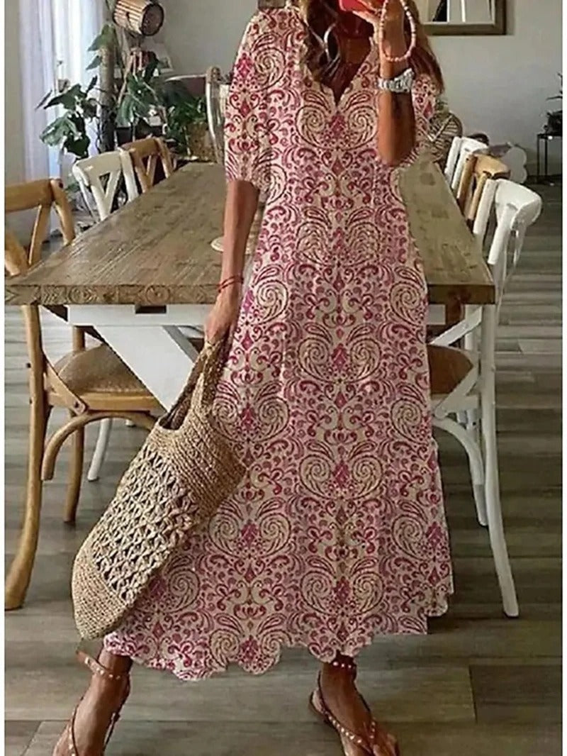 Bettina | Damen Kurzärmelig V-Ausschnitt Bohème Sommerkleid | Maxi 5