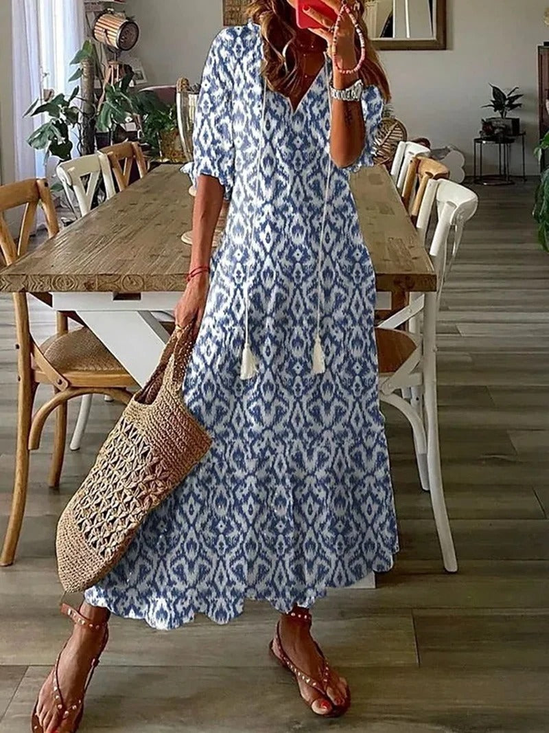 Bettina | Damen Kurzärmelig V-Ausschnitt Bohème Sommerkleid | Maxi 6