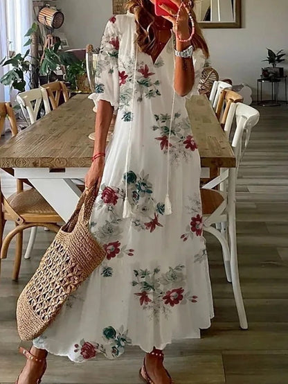 Bettina | Damen Kurzärmelig V-Ausschnitt Bohème Sommerkleid | Maxi 7