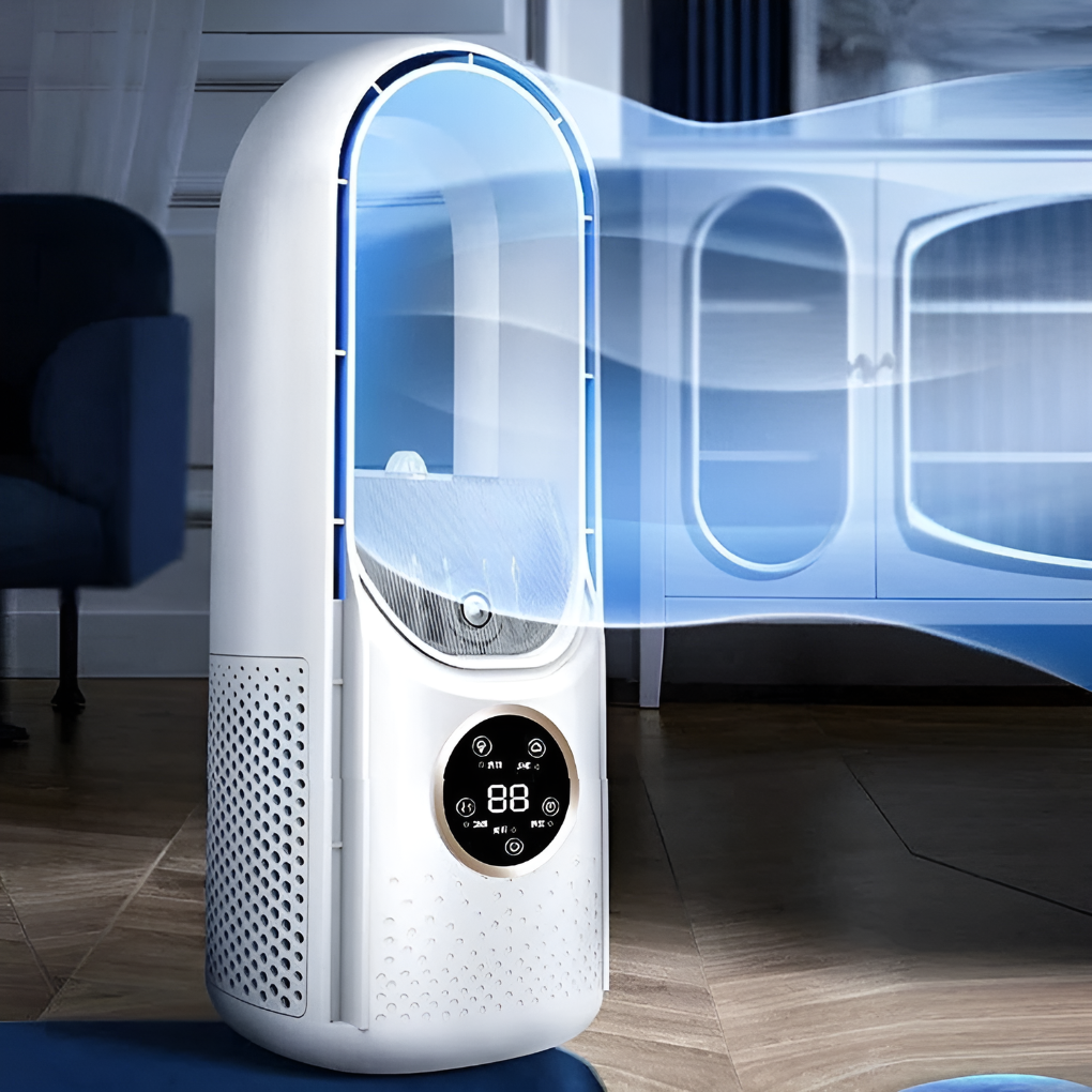 Ventilator de masă fără rotor cu lumină și 3 moduri de vânt