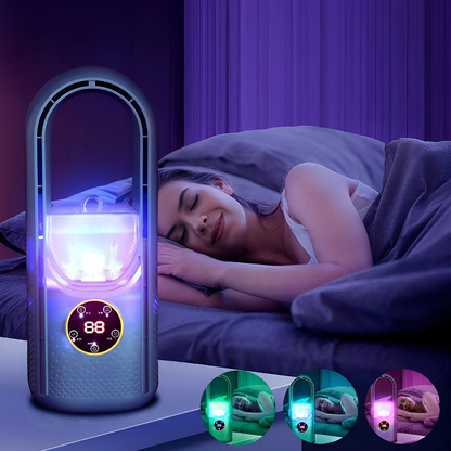 Ventilator de masă fără rotor cu lumină și 3 moduri de vânt