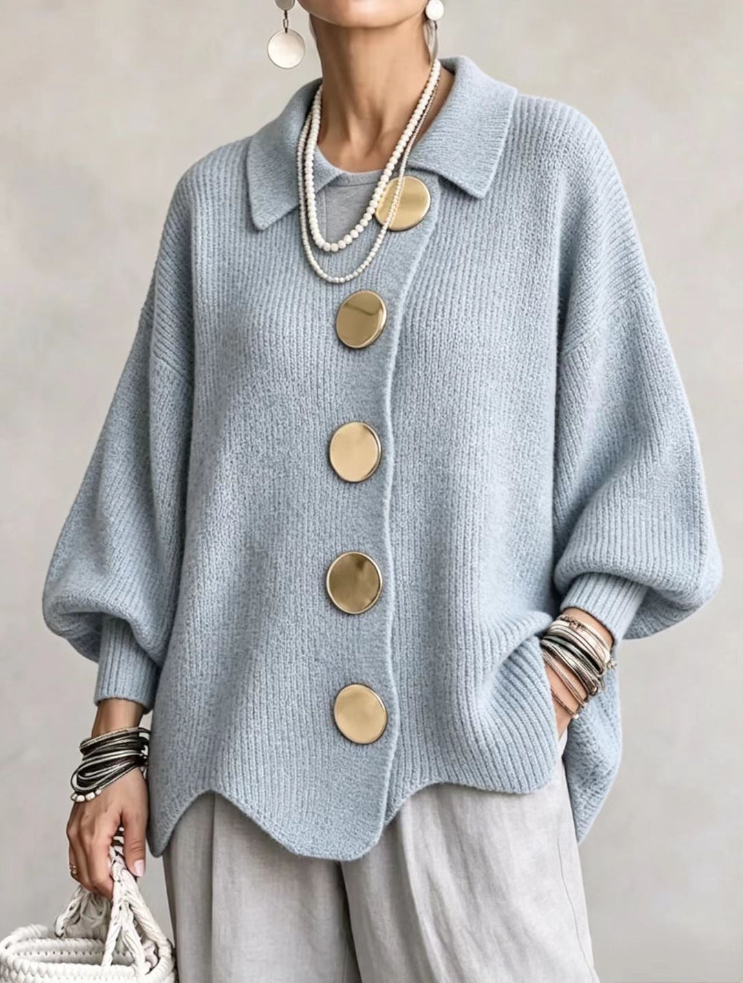 Elara | Women's Oversized Cardigan with Lantern Sleeves