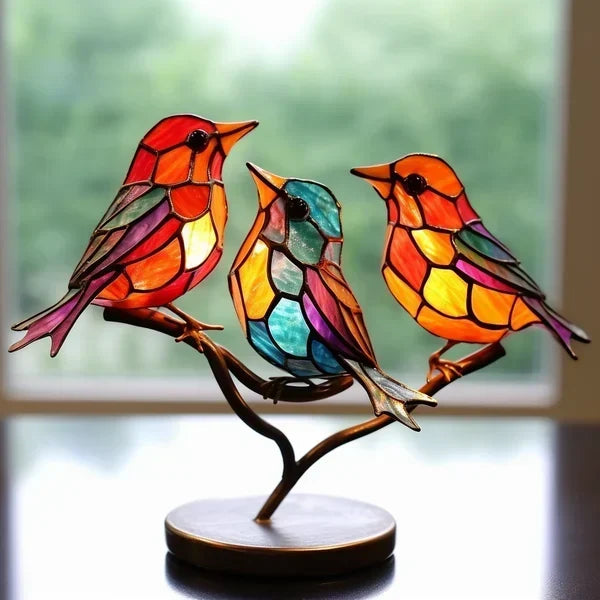 Bunte 2D Glasvögel – elegante Innendekoration, handgefertigt, luxuriöses Interior Design 