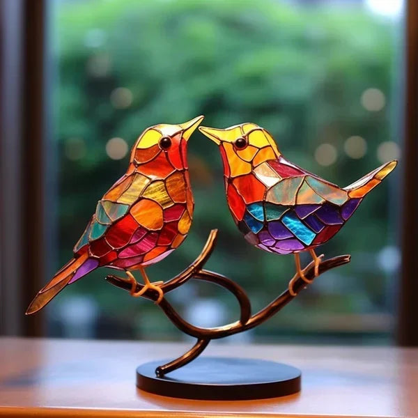 Bunte 2D Glasvögel – elegante Innendekoration, handgefertigt, luxuriöses Interior Design 