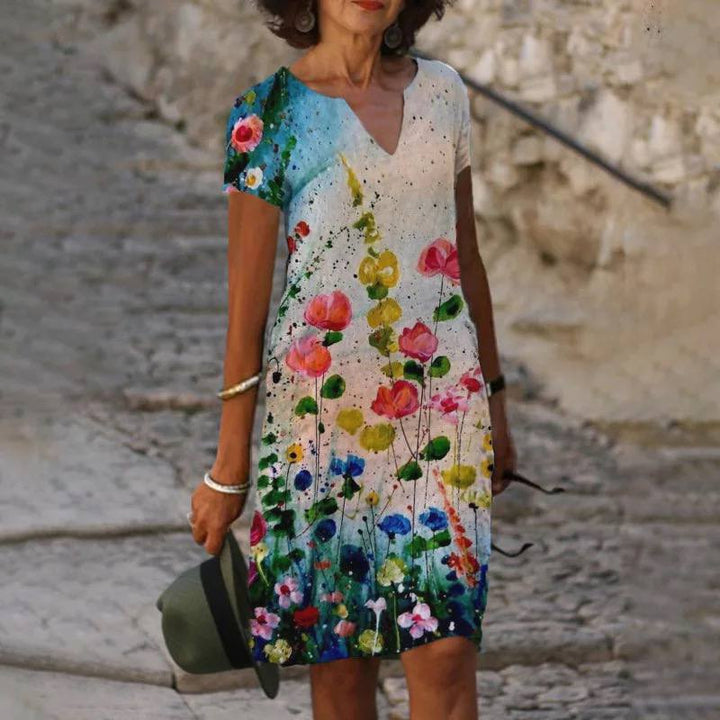 Carlottana | Damen Kurzarm V-Ausschnitt Blumenmuster Sommerkleid | Mini 3