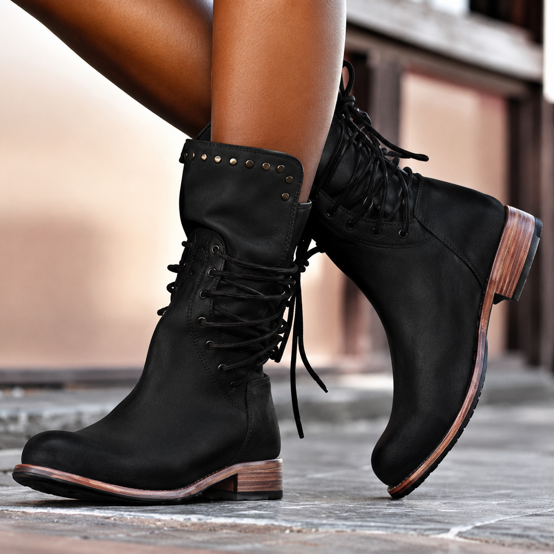 Ivy | Women's Studded Lace-Up Mid-Calf Boots