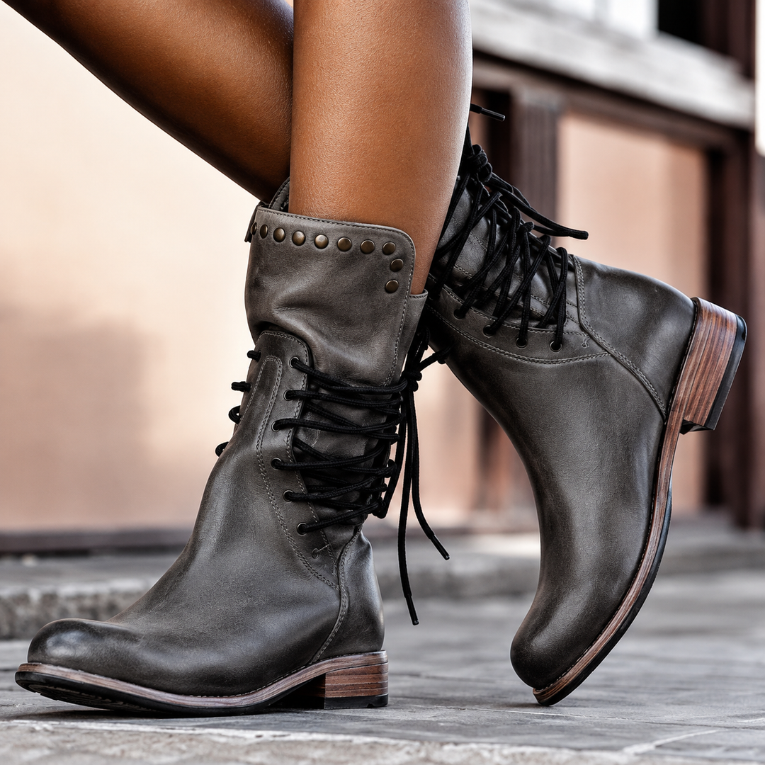 Ivy | Women's Studded Lace-Up Mid-Calf Boots