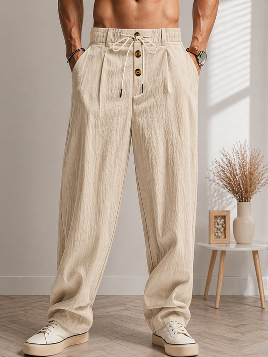 Pantaloni bărbați | Pantaloni cu croială lejeră și picior drept | Închidere cu nasture și șnur | Stil casual pentru zi cu zi
