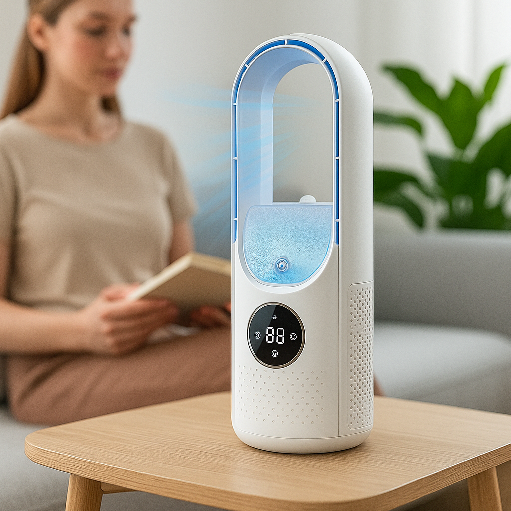 Raffreddatore d'aria portatile senza turbina | Ventilatore da tavolo USB | Raffreddamento silenzioso con timer | Design compatto
