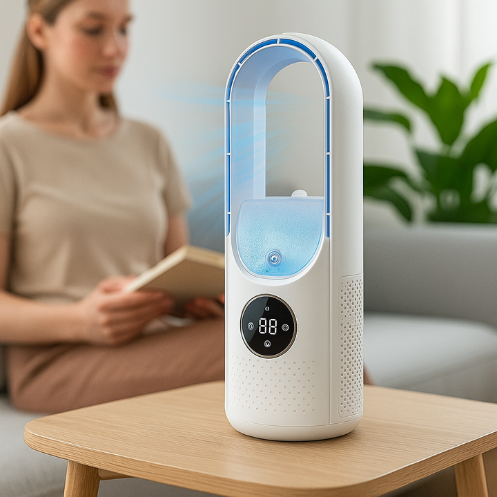 Raffreddatore d'aria portatile senza turbina | Ventilatore da tavolo USB | Raffreddamento silenzioso con timer | Design compatto