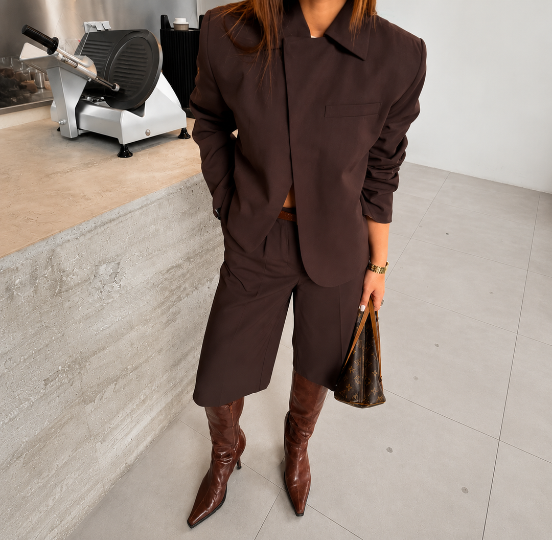 Set damă cu cămașă scurtă cu mânecă lungă și pantaloni scurți Bermuda largi | Stil streetwear