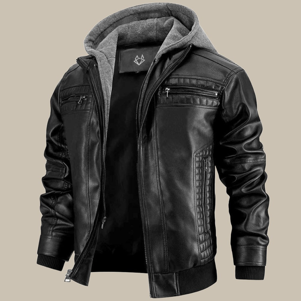 Daan Herren-Winterlederjacke | Robustes Design mit abnehmbarer Kapuze 0