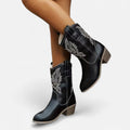 Damen-Cowboystiefel aus Wildleder im Westernstil mit Blockabsatz und Ziernähten 2