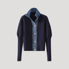 Damen-Strickcardigan in Marineblau mit Denim-Besatz 0