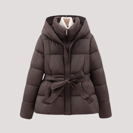 Damen-Winter-Steppjacke mit Kapuze und Gürtel 0