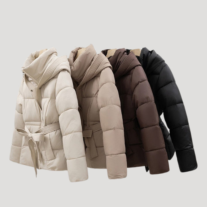 Damen-Winter-Steppjacke mit Kapuze und Gürtel 7