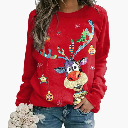 Damen-Winter-Sweatshirt mit Rundhalsausschnitt | Festlicher Print 0