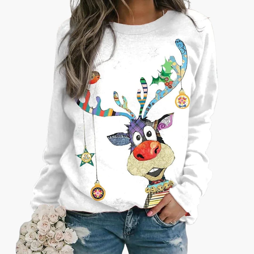 Damen-Winter-Sweatshirt mit Rundhalsausschnitt | Festlicher Print 6