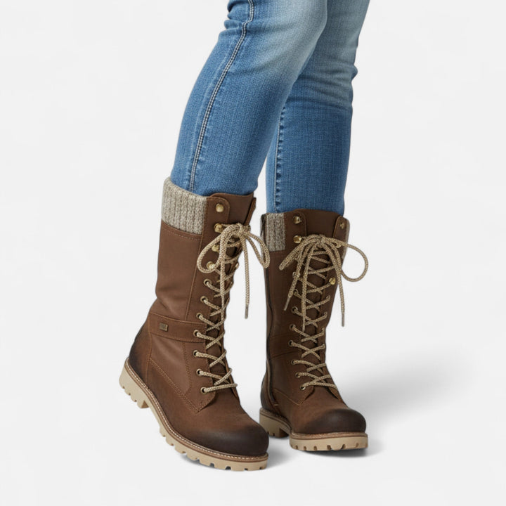 Damen-Winterstiefel mit Schnürung – Warme, gepolsterte Stiefel bis zur Mitte der Wade mit Strickbündchen und strapazierfähiger Sohle 2