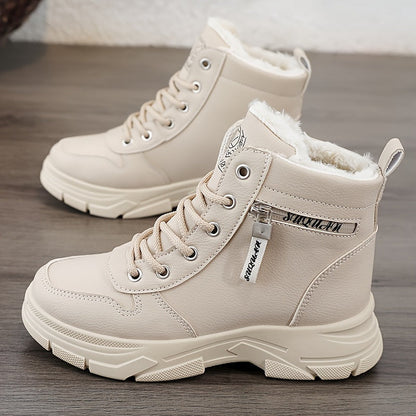 Damen-Winterstiefeletten – Schnürstiefel mit seitlichem Reißverschluss, weichem Futter und dicker Sohle 3
