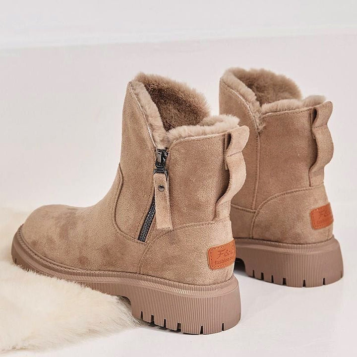 Damen Stiefeletten - Wildlederoptik - Warm gefüttert - Seitlicher Reißverschluss - Rutschfeste Profilsohle