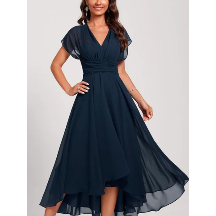Damen V Ausschnitt Kurze Ärmel Kleid | Midi 2