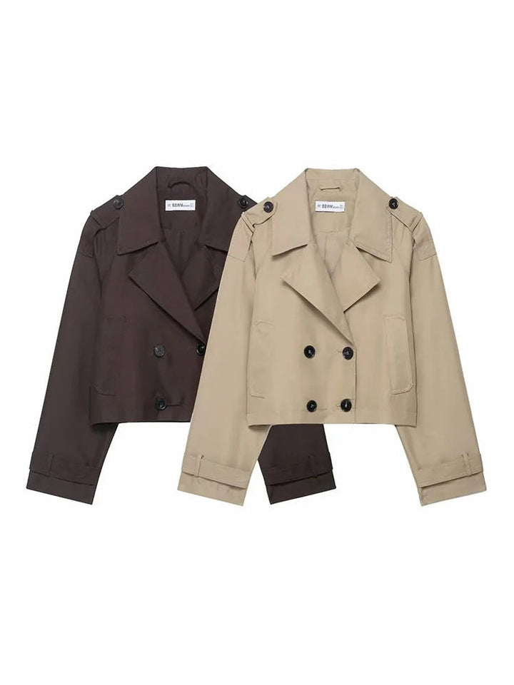 Damen Zweireihiger Trenchcoat mit Taschen – Stylische Herbst Winter Bürojacke