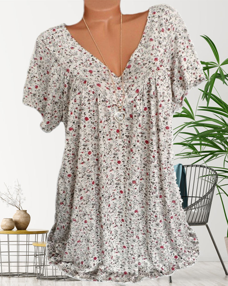Dina | Damen Bluse mit Blumenmuster und Kurzen Ärmeln | V-Ausschnitt 1