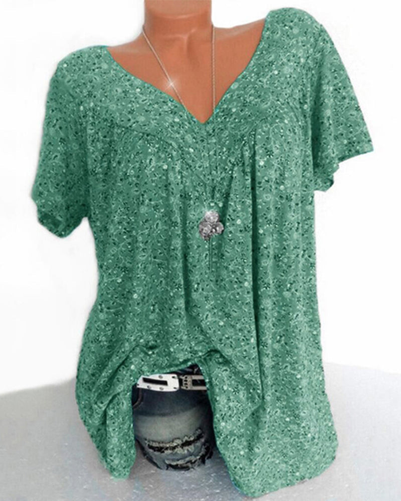 Dina | Damen Bluse mit Blumenmuster und Kurzen Ärmeln | V-Ausschnitt 11