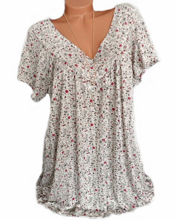 Dina | Damen Bluse mit Blumenmuster und Kurzen Ärmeln | V-Ausschnitt 5