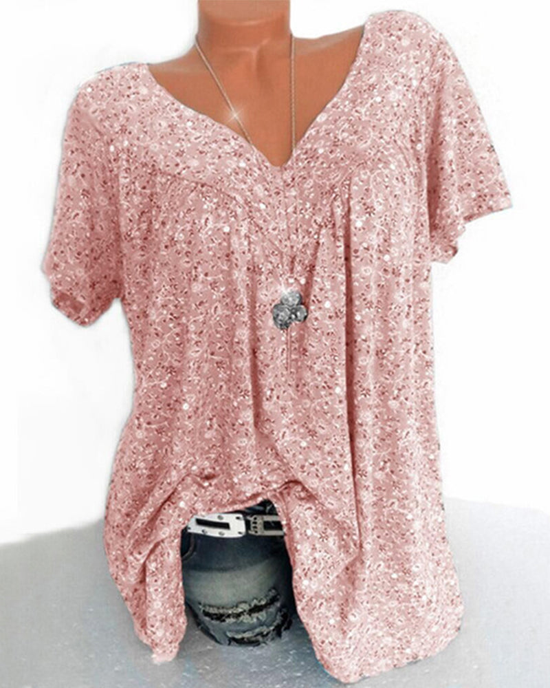 Dina | Damen Bluse mit Blumenmuster und Kurzen Ärmeln | V-Ausschnitt 6