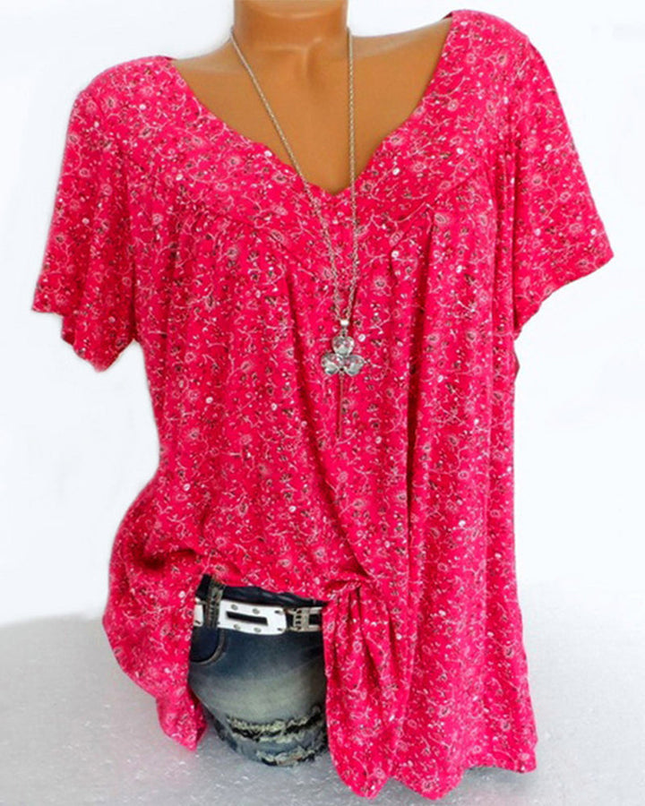 Dina | Damen Bluse mit Blumenmuster und Kurzen Ärmeln | V-Ausschnitt 8