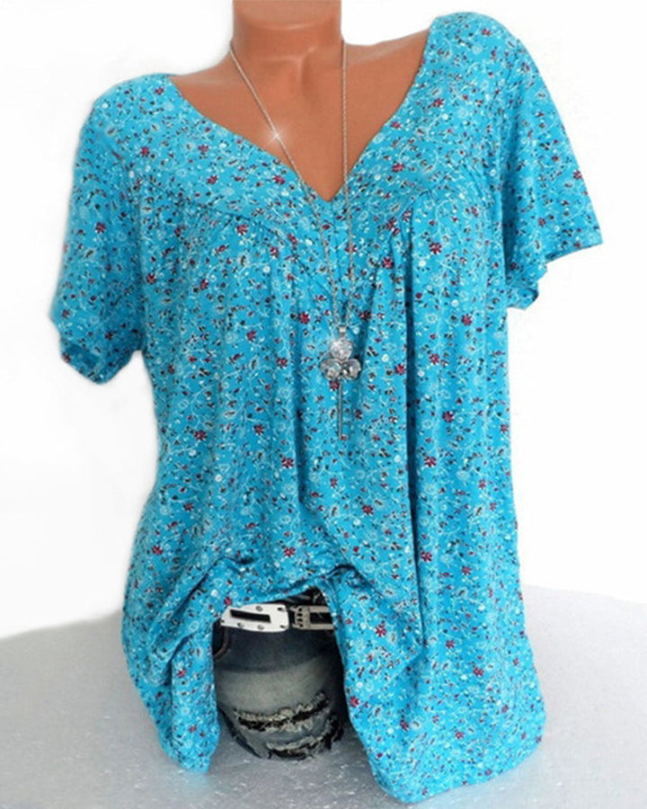 Dina | Damen Bluse mit Blumenmuster und Kurzen Ärmeln | V-Ausschnitt 9