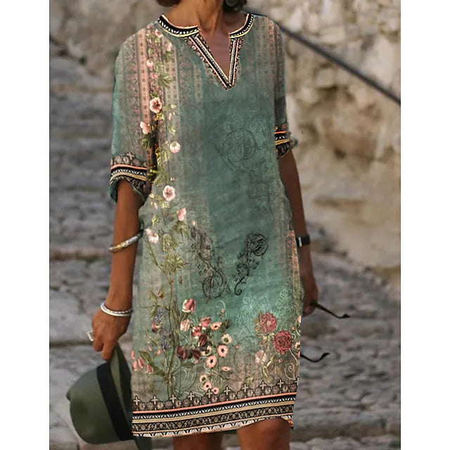 Edda | Damen Kurzarm V-Ausschnitt Blumen Sommerkleid | Midi 0