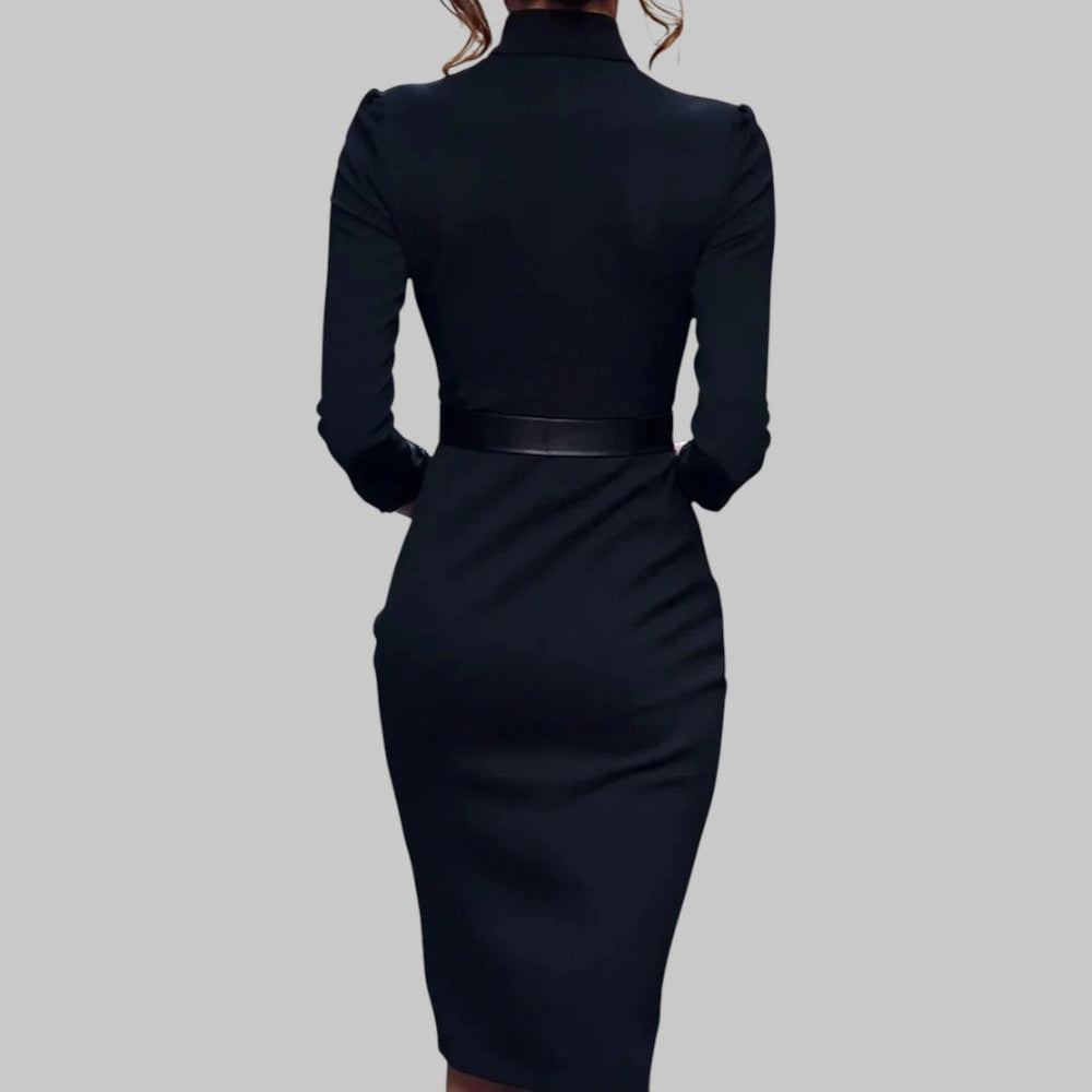 Elegantes Etuikleid mit Kragen und Gürtel – Elegantes Outfit für Büro und Abend 