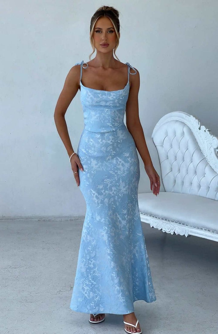 Elegantes Maxikleid mit Wasserfallausschnitt, Bindebändern und Schnürverschluss am Rücken 2