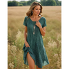 Else | Damen-Sommerkleid mit Rundhalsausschnitt und Kurzen Ärmeln | Grün & Mini 0