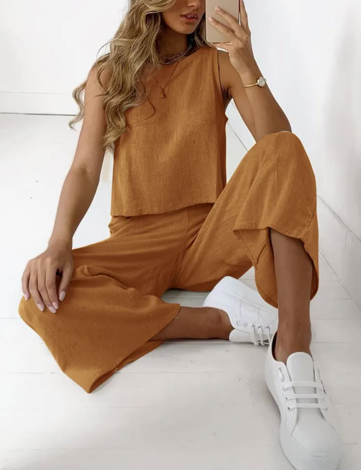 Fingrid | Ärmelloses Oberteil mit Rundhalsausschnitt und Weite Hose für Damen | Zweiteiliges Set 3