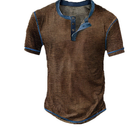 Flynn | Herren-Henley-Hemd mit Rundhalsausschnitt und kurzen Ärmeln | Braun & Blau 0