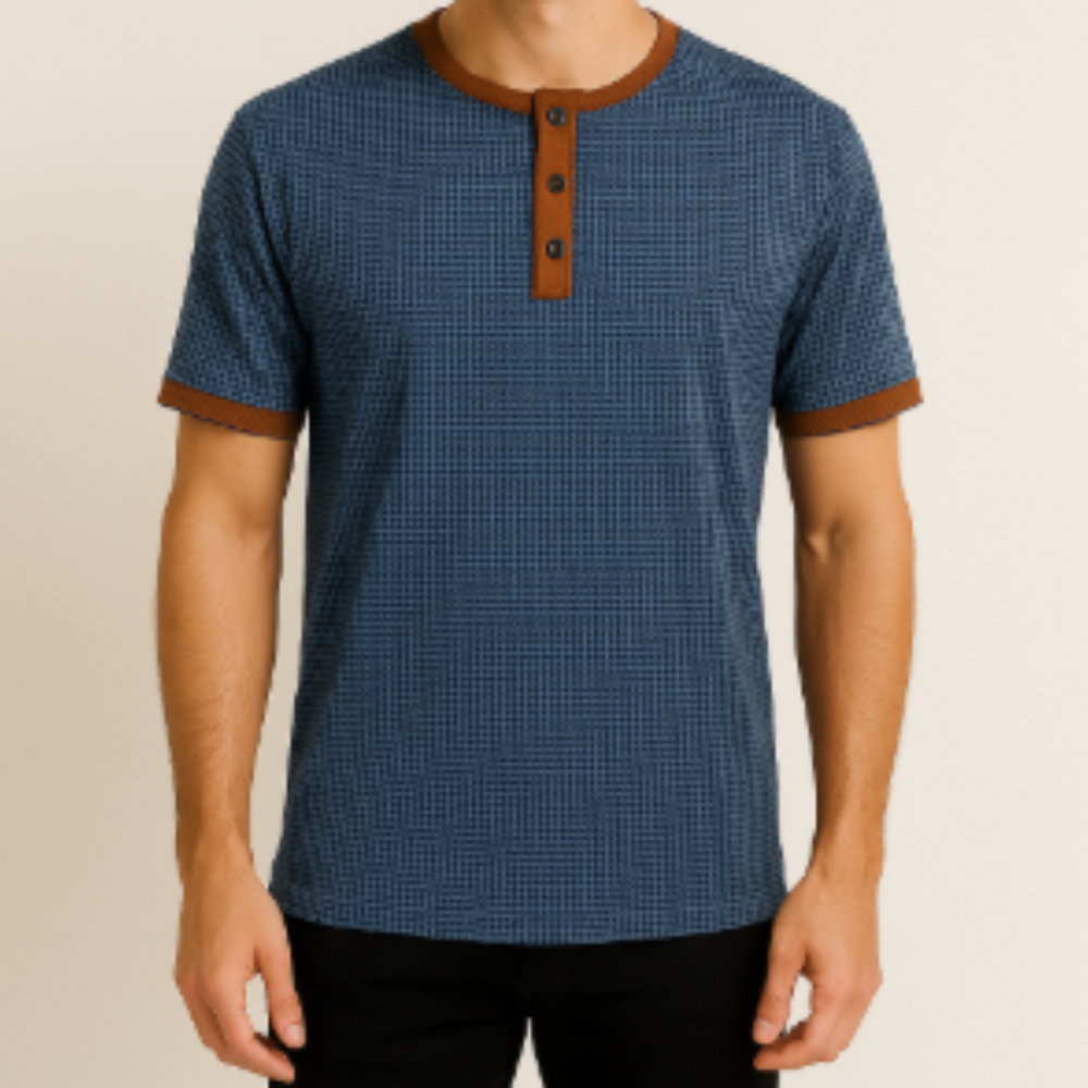 Flynn | Herren-Henley-Hemd mit Rundhalsausschnitt und kurzen Ärmeln | Braun & Blau 1