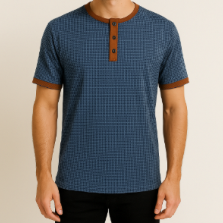Flynn | Herren-Henley-Hemd mit Rundhalsausschnitt und kurzen Ärmeln | Braun & Blau 1