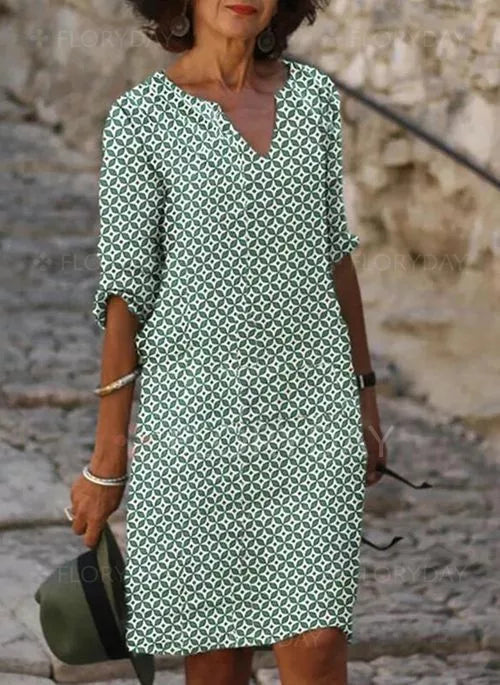 Gerda | Damen-Sommerkleid im Vintage-Stil mit Geteiltem Ausschnitt und 3/4-Ärmeln | Mini 0